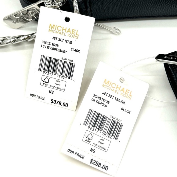 Michael Kors Large Jet Set Item EW Crossbody Bag & Large Trifold Wallet Black - Picture 11 of 11